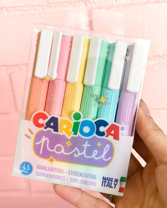 paquete de 6 lápices destacadores pastel marca Carioca